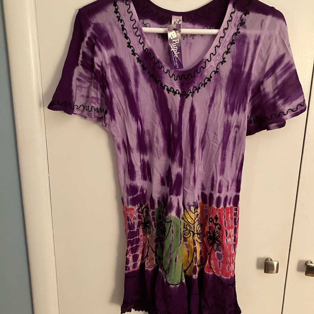 Women’s tye-dye blouse or short sun dress new one size - looks like medium